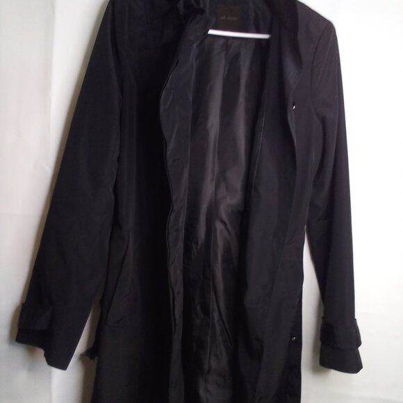The Limited Jacket Trench Coat Women M Ruffle Belt Pockets Hidden Buttons Black - Picture 10 of 15